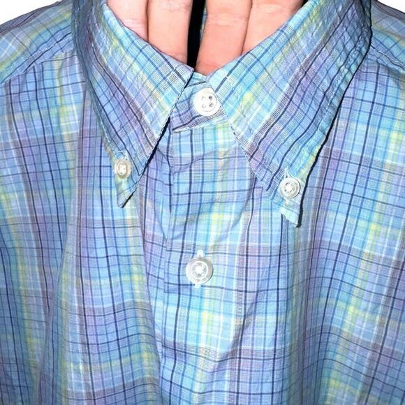 Talbots for Men Teal Blue Check Twill Button Down Shirt L - Picture 3 of 9